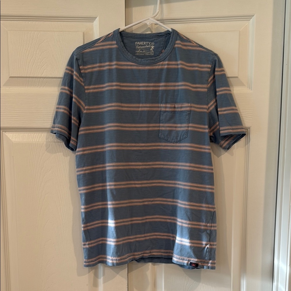 Faherty Blue and White Short Sleeve Tee